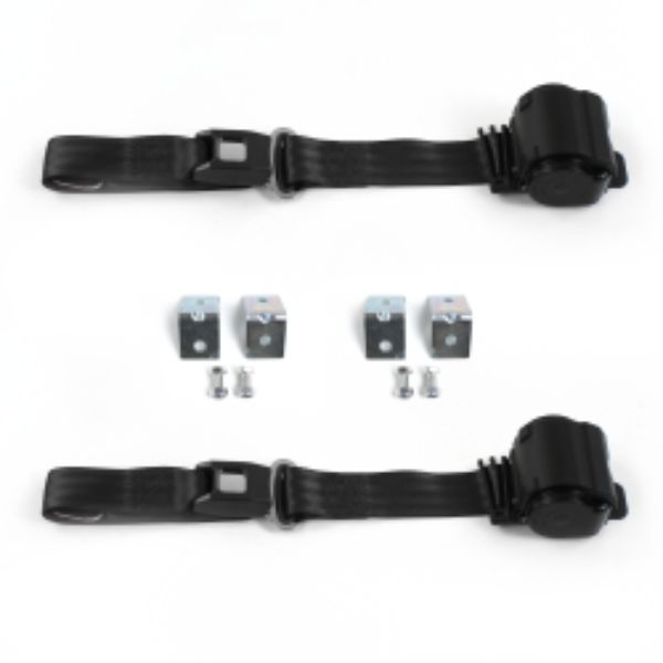 Camaro 1993-2002 Standard 2 Point Black Retractable Bucket Seat Belt Kit with Bracketry - 2 Belts