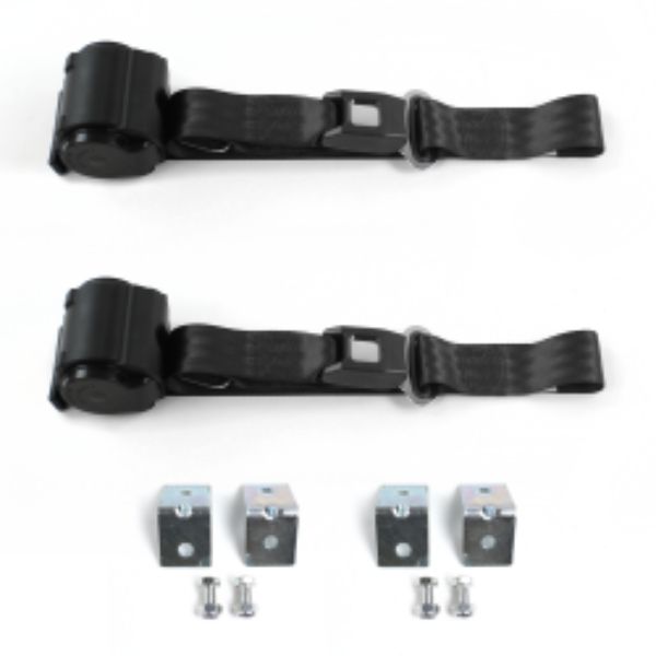 Chevy II 1966-1967 Standard 2 Point Black Retractable Bucket Seat Belt Kit with Bracketry - 2 Belts