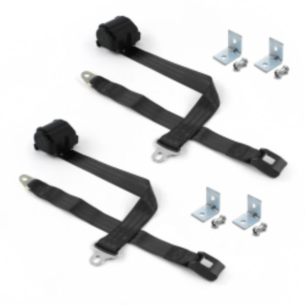 Ford Thunderbird 1967-1976 Standard 2 Point Black Retractable Bucket Seat Belt Kit with Bracketry - 2 Belts