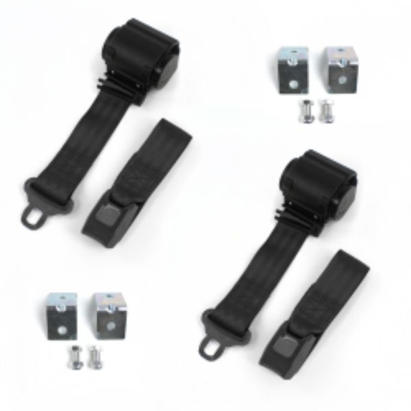 Triumph Herald 1959-1971 Standard 2 Point Black Retractable Bucket Seat Belt Kit with Bracketry - 2 Belts