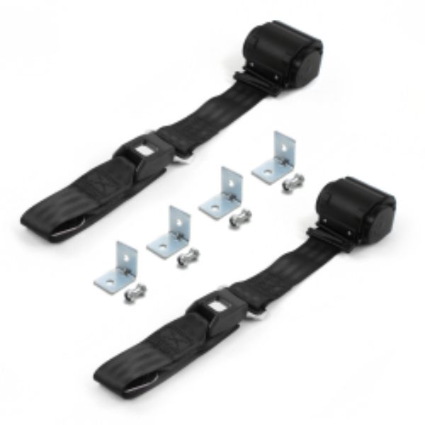 Chevy Impala 1958 Standard 2 Point Black Retractable Bucket Seat Belt Kit with Bracketry - 2 Belts