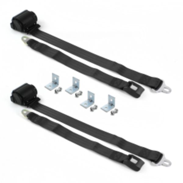 Jeep Gladiator 1962-1988 Standard 2 Point Black Retractable Bucket Seat Belt Kit with Bracketry - 2 Belts