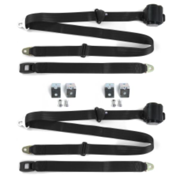 696332 Chevy Chevelle 1964-1967 Standard 3 Point Black Retractable Bucket Seat Belt Kit with Bracketry - 2 Belts -  safeTboy