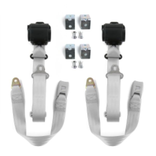 Ford Thunderbird 1980-1982 Standard 3 Point Gray & Grey Retractable Bucket Seat Belt Kit with Bracketry - 2 Belts