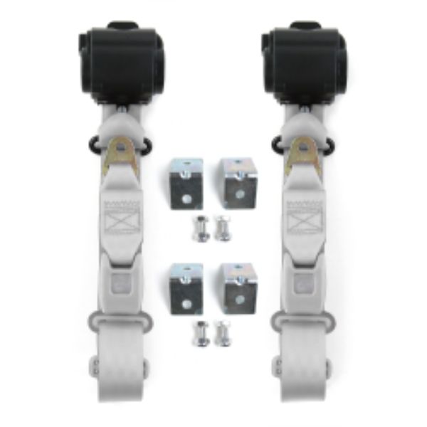 VW Type 3 Squareback Standard 3 Point Gray & Grey Retractable Bucket Seat Belt Kit with Bracketry - 2 Belts