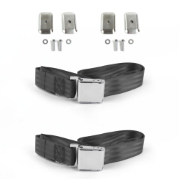 Camaro 1993-2002 Airplane 2 Point Charcoal Lap Bucket Seat Belt Kit with Bracketry - 2 Belts