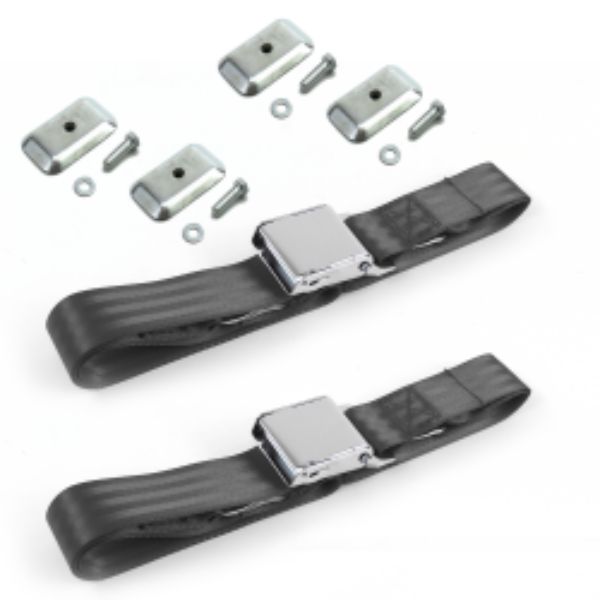 Jeep Comanche 1985-1992 Airplane 2 Point Charcoal Lap Bucket Seat Belt Kit with Bracketry - 2 Belts
