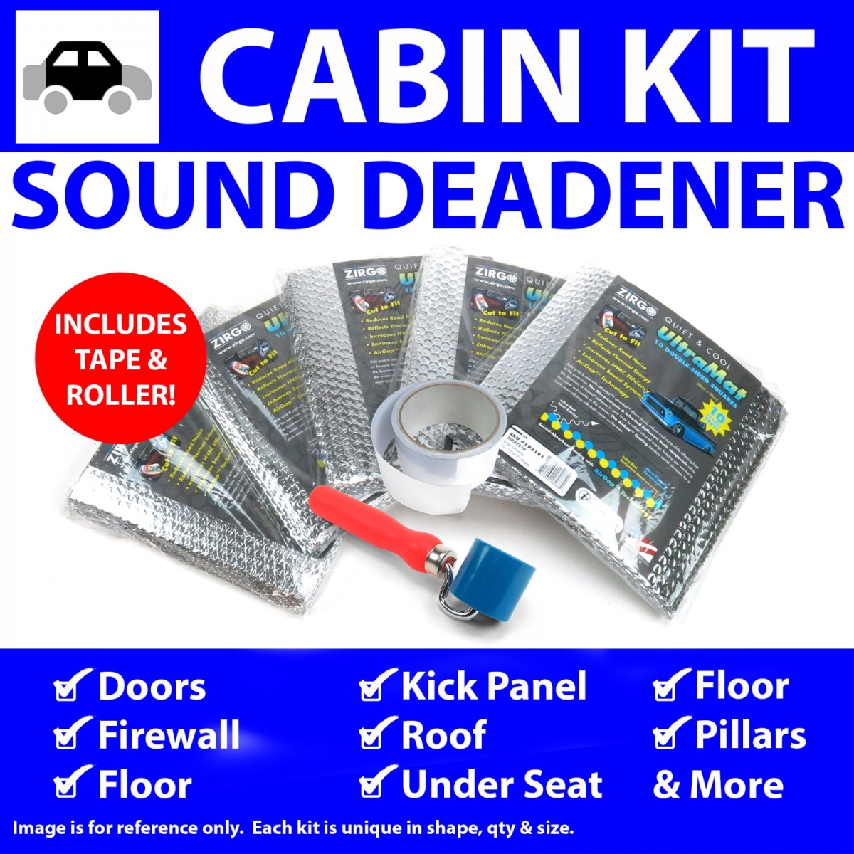 Heat & Sound Deadener for Ford Fairlane 1966-1967 Cabin Kit Plus Tape, Roller 39897CM2