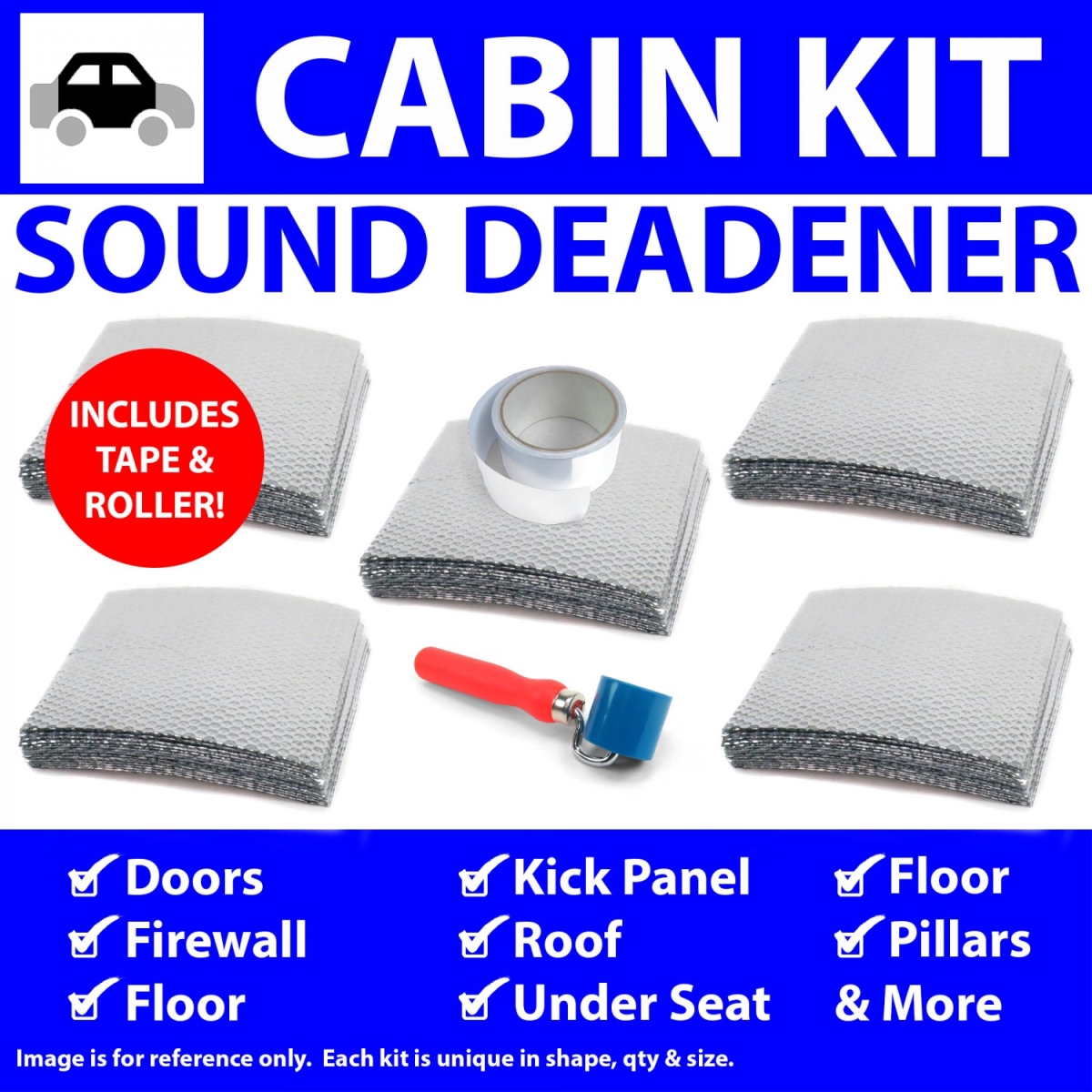 Heat & Sound Deadener for Ford Mustang 2005-2014 Cabin Kit Plus Tape, Roller 41316CM2