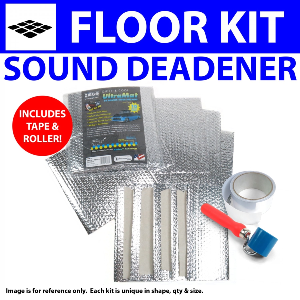 Heat & Sound Deadener for IH Scout 1961-1980 Floor Kit Plus Seam Tape, Roller 36342CM2