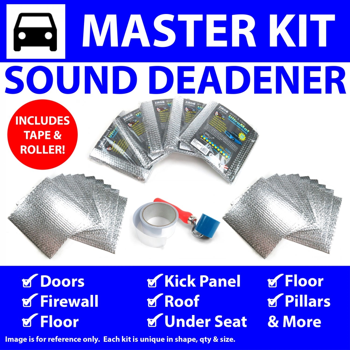 332370 Heat & Sound Deadener for Chevy Chevelle 64-1967 Master Kit Plus Tape, Roller 42900CM2 -  Zirgo High Performance Cooling Products
