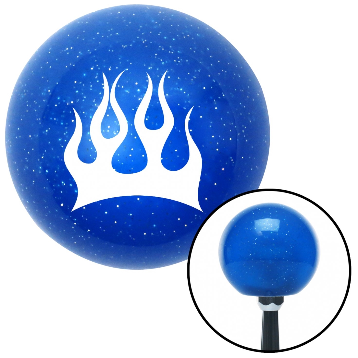 American Shifter 23445 White Crescent Flames Blue Metal Flake Shift Knob with M16 x 1.5 Insert Shifter