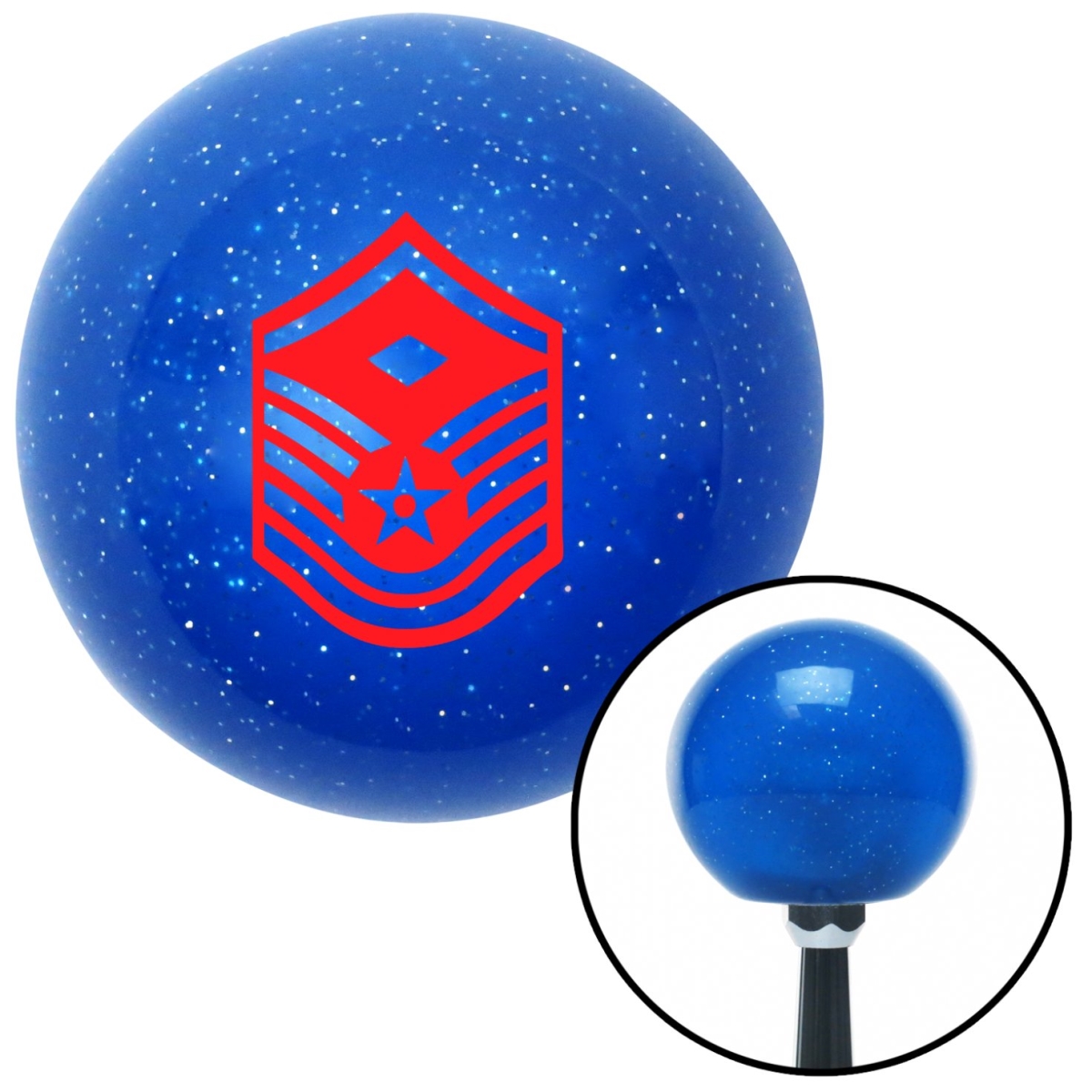 American Shifter 24497 Red Master Sergeant First Sergeant Blue Metal Flake Shift Knob with M16 x 1.5 Insert