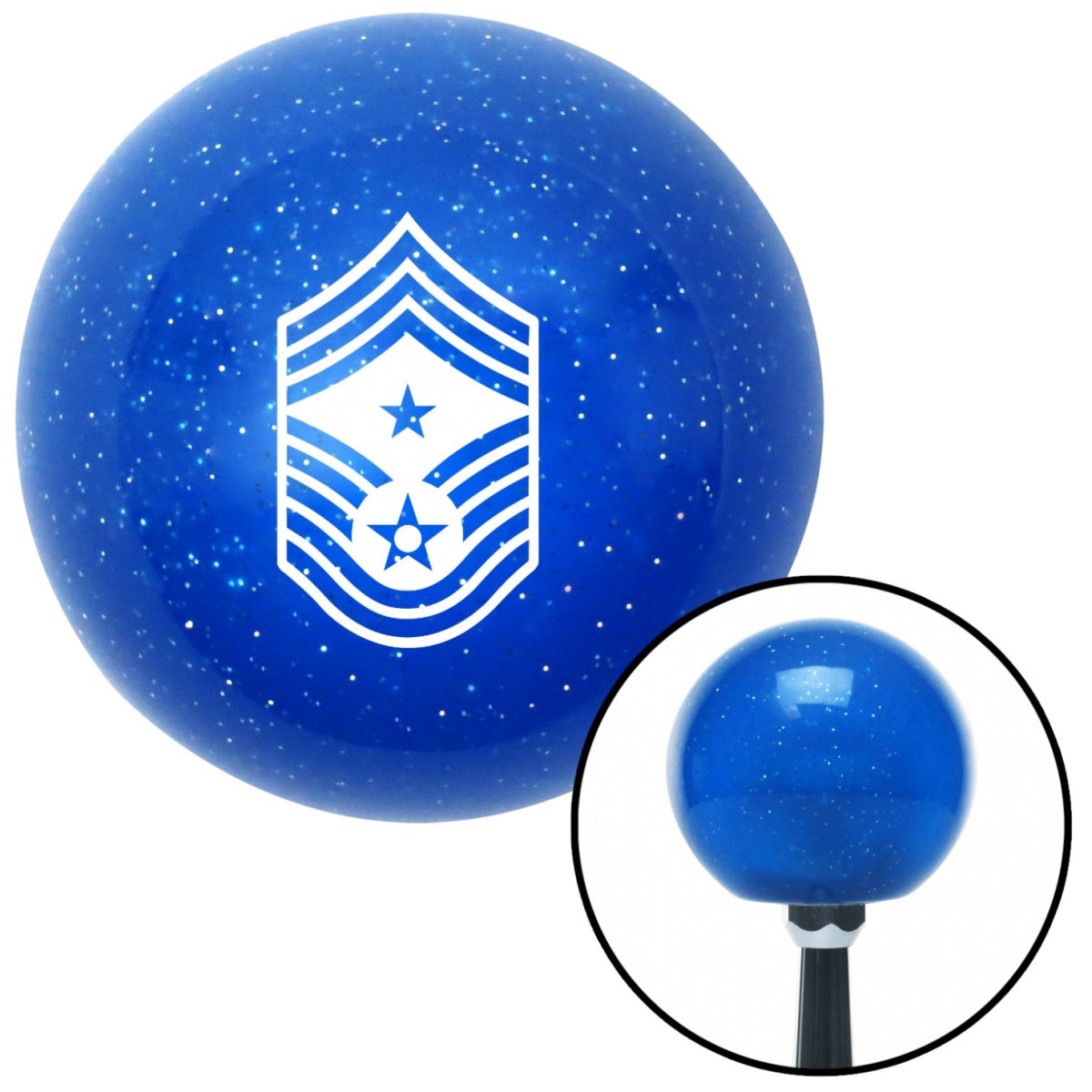 American Shifter 24538 White Command Chief Master Sergeant Blue Metal Flake Shift Knob - M16 x 1.5 Insert