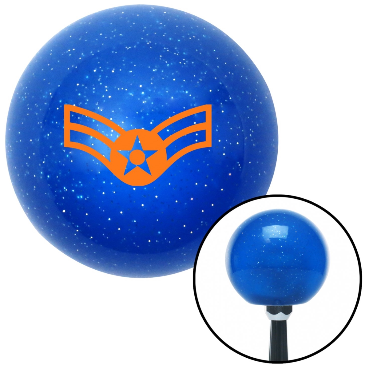 American Shifter 24471 Orange Airman First Class Blue Metal Flake Shift Knob with M16 x 1.5 Insert Shifter
