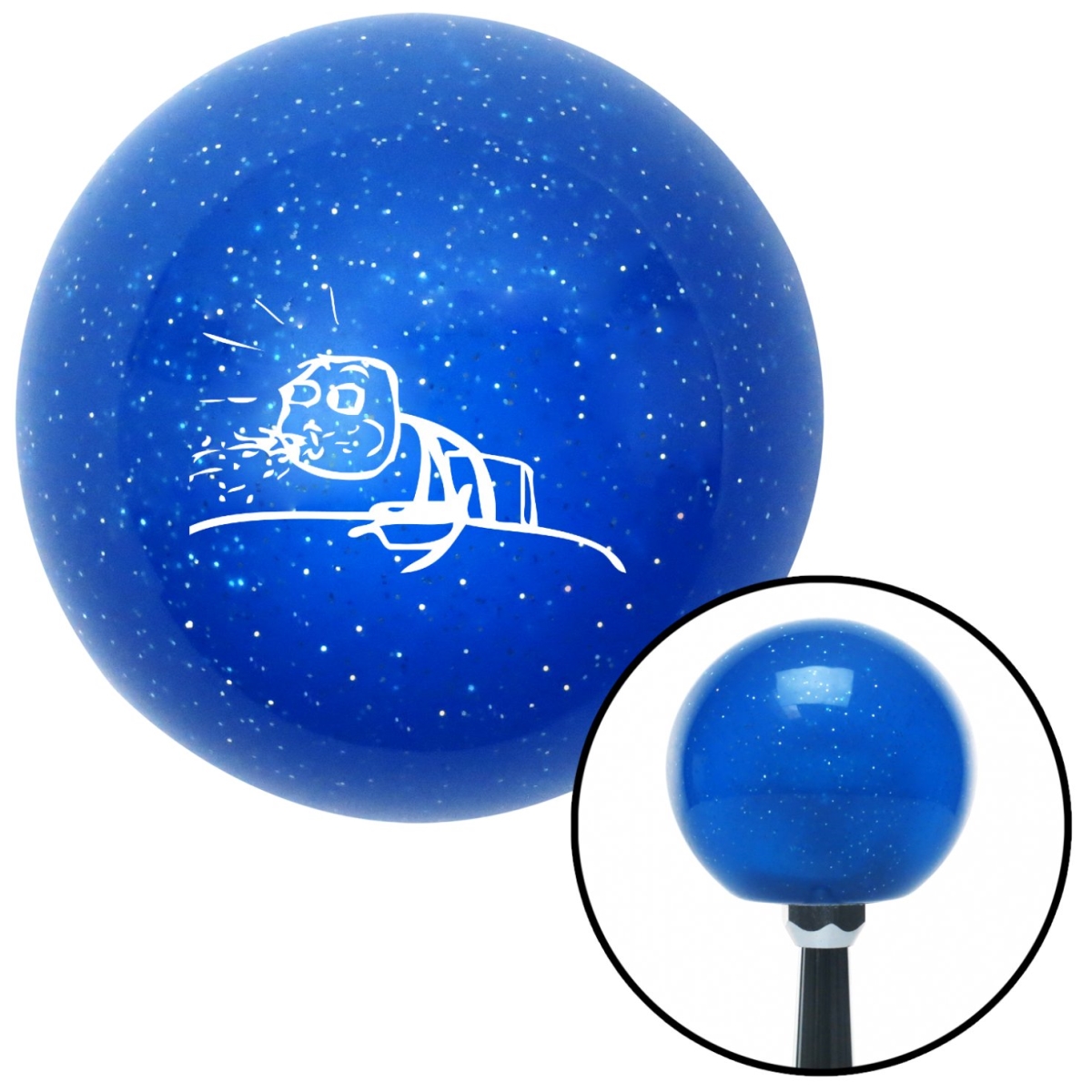 American Shifter 24209 White Guy Cereal Spitting Blue Metal Flake Shift Knob with M16 x 1.5 Insert Shifter