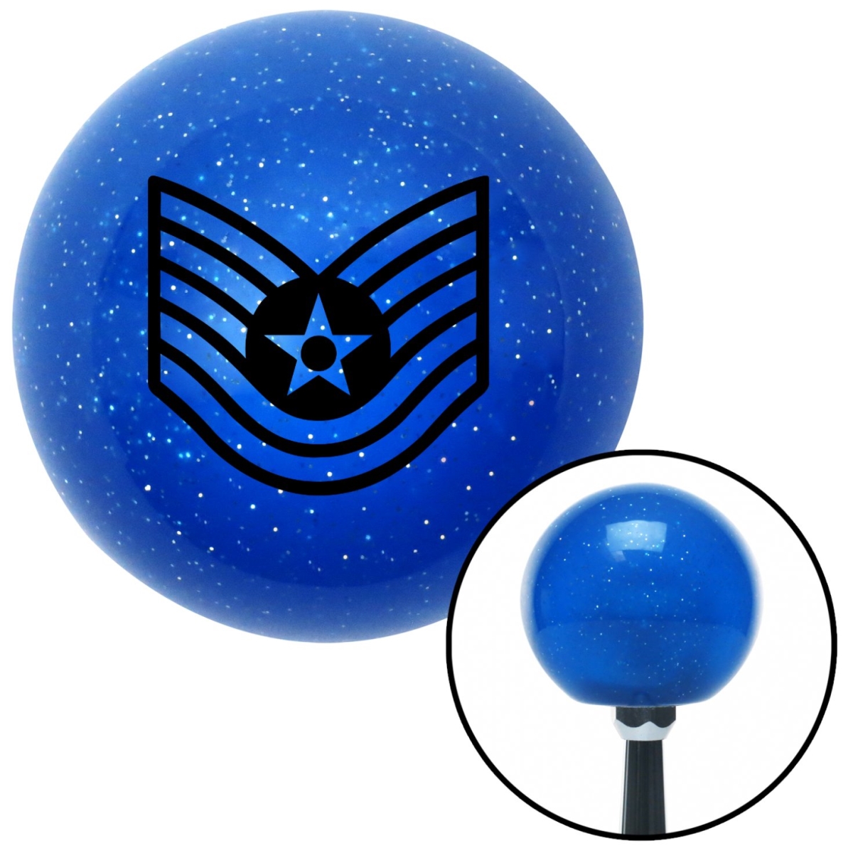 American Shifter 24484 Black Technical Sergeant Blue Metal Flake Shift Knob with M16 x 1.5 Insert Shifter