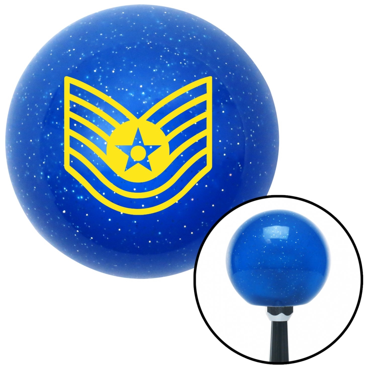 American Shifter 24491 Yellow Technical Sergeant Blue Metal Flake Shift Knob with M16 x 1.5 Insert Shifter