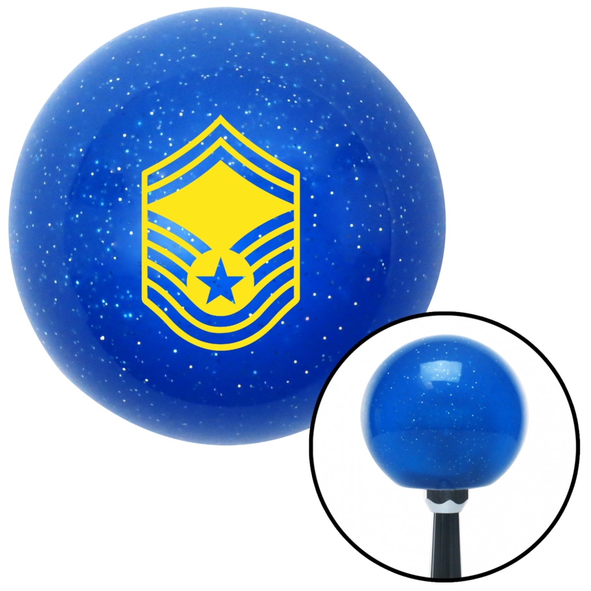 American Shifter 24507 Yellow Senior Master Sergeant Blue Metal Flake Shift Knob with M16 x 1.5 Insert