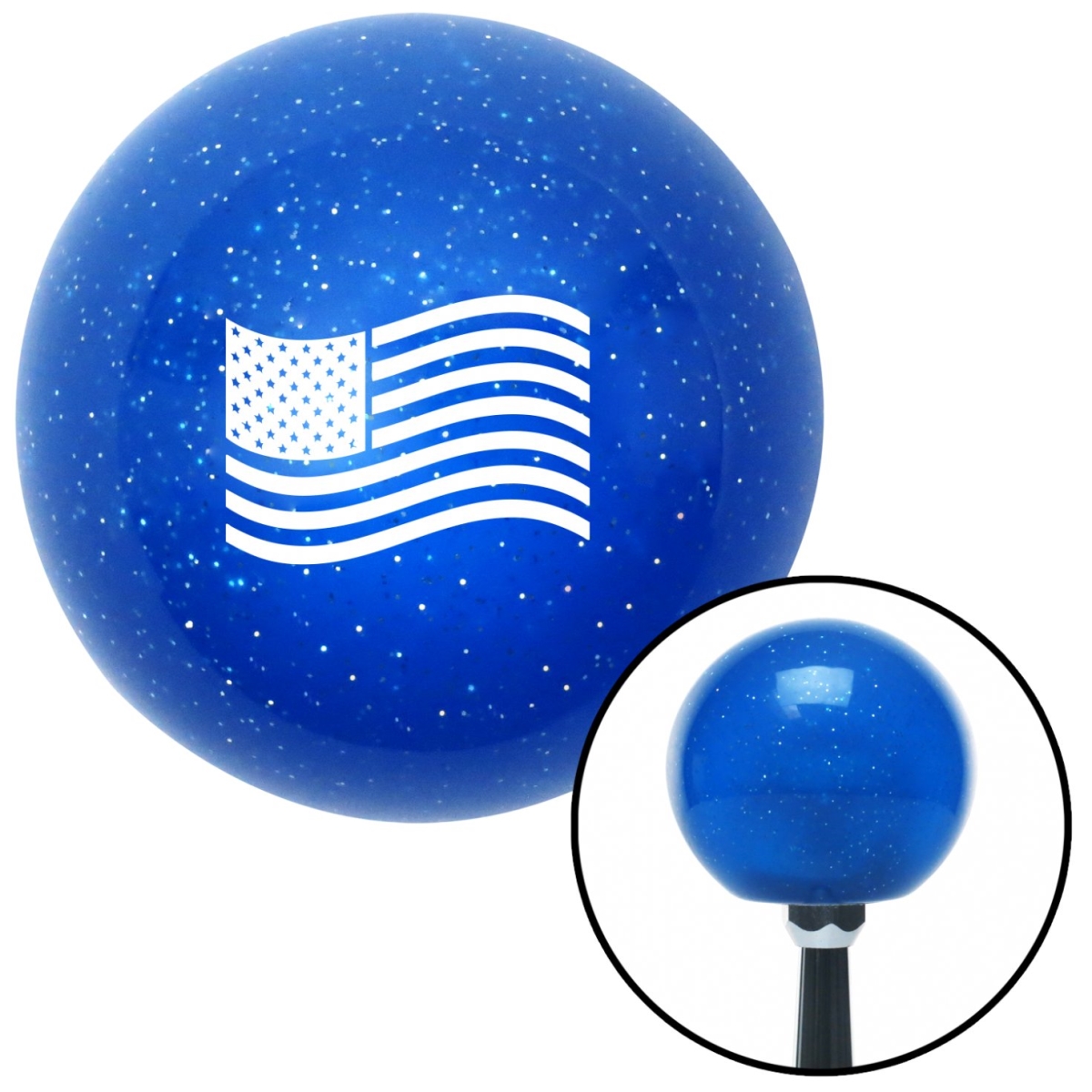 American Shifter 26464 White American Flag Waving Blue Metal Flake Shift Knob with M16 x 1.5 Insert Auto