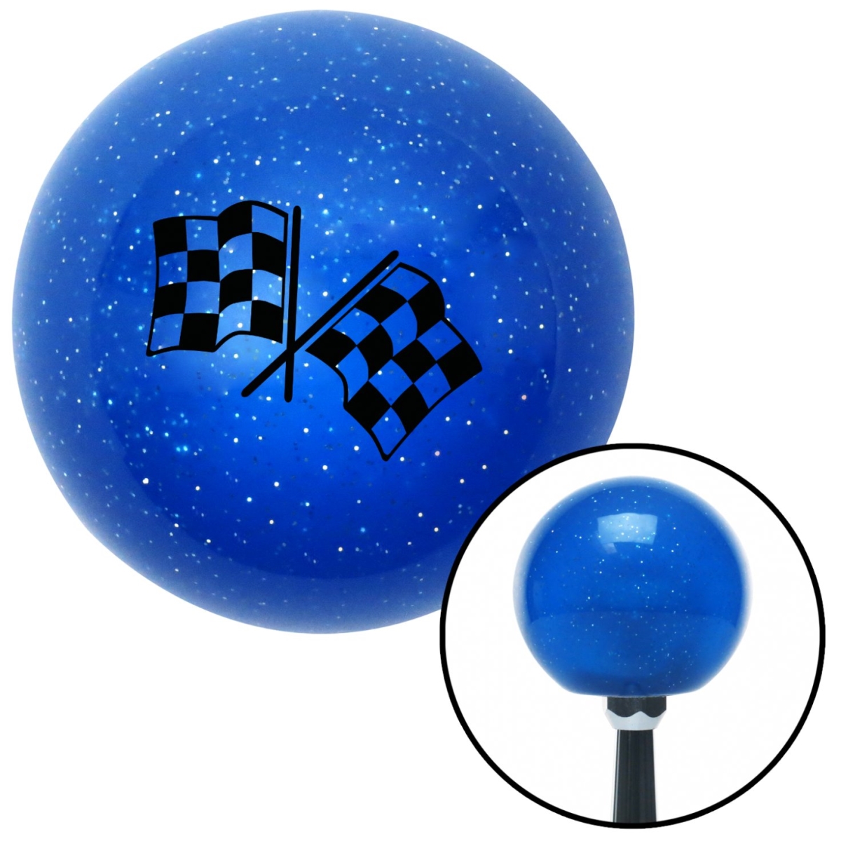 American Shifter 25204 Black Checkered Flags Blue Metal Flake Shift Knob with M16 x 1.5 Insert Shifter