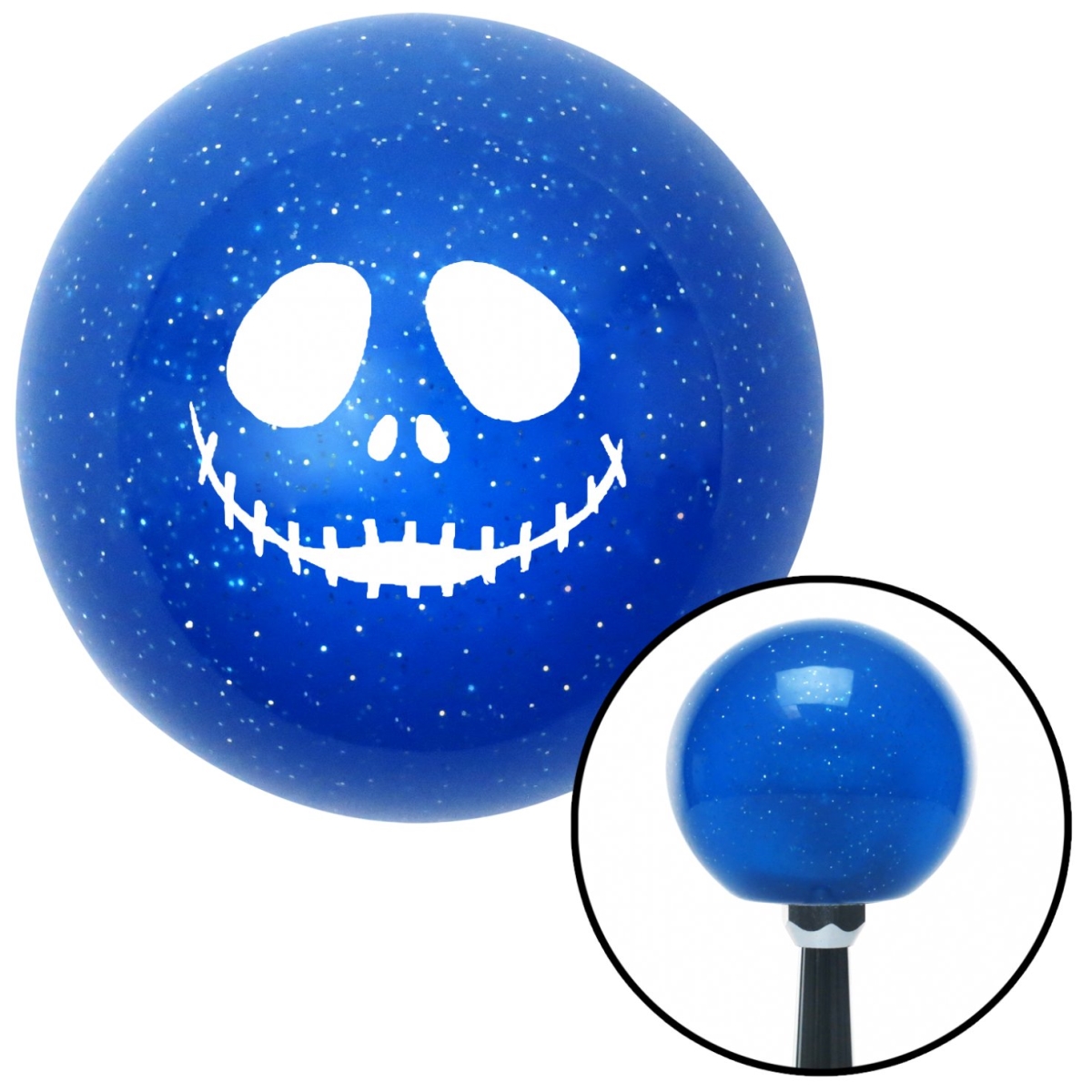 American Shifter 25243 White Jack O Lantern Face Blue Metal Flake Shift Knob with M16 x 1.5 Insert Auto