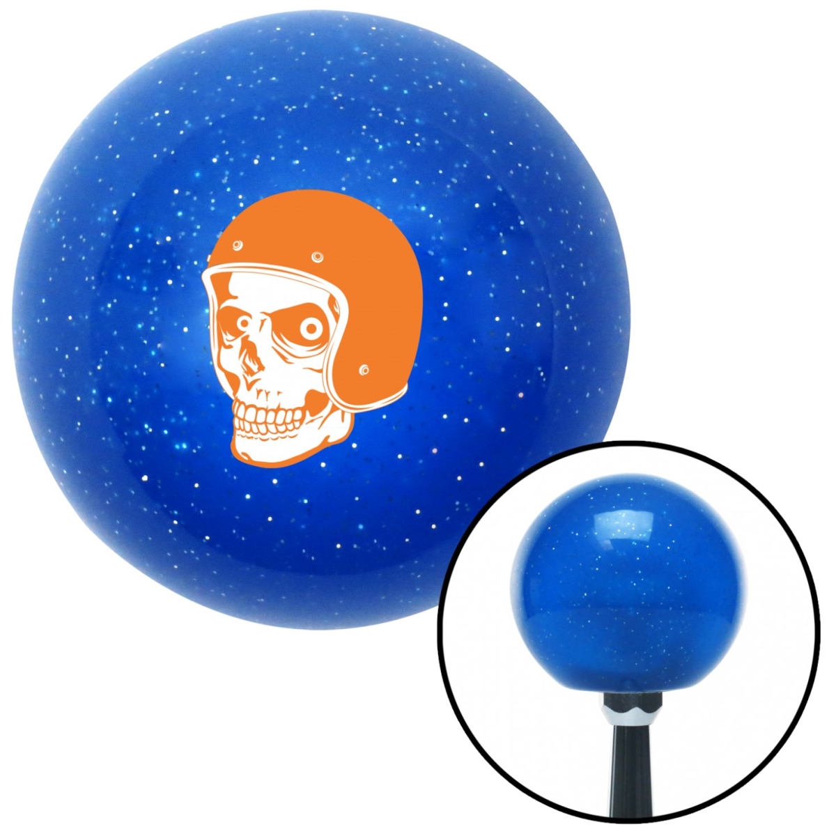 American Shifter 27971 Orange Hellraiser Skull Blue Metal Flake Shift Knob with M16 x 1.5 Insert Shifter