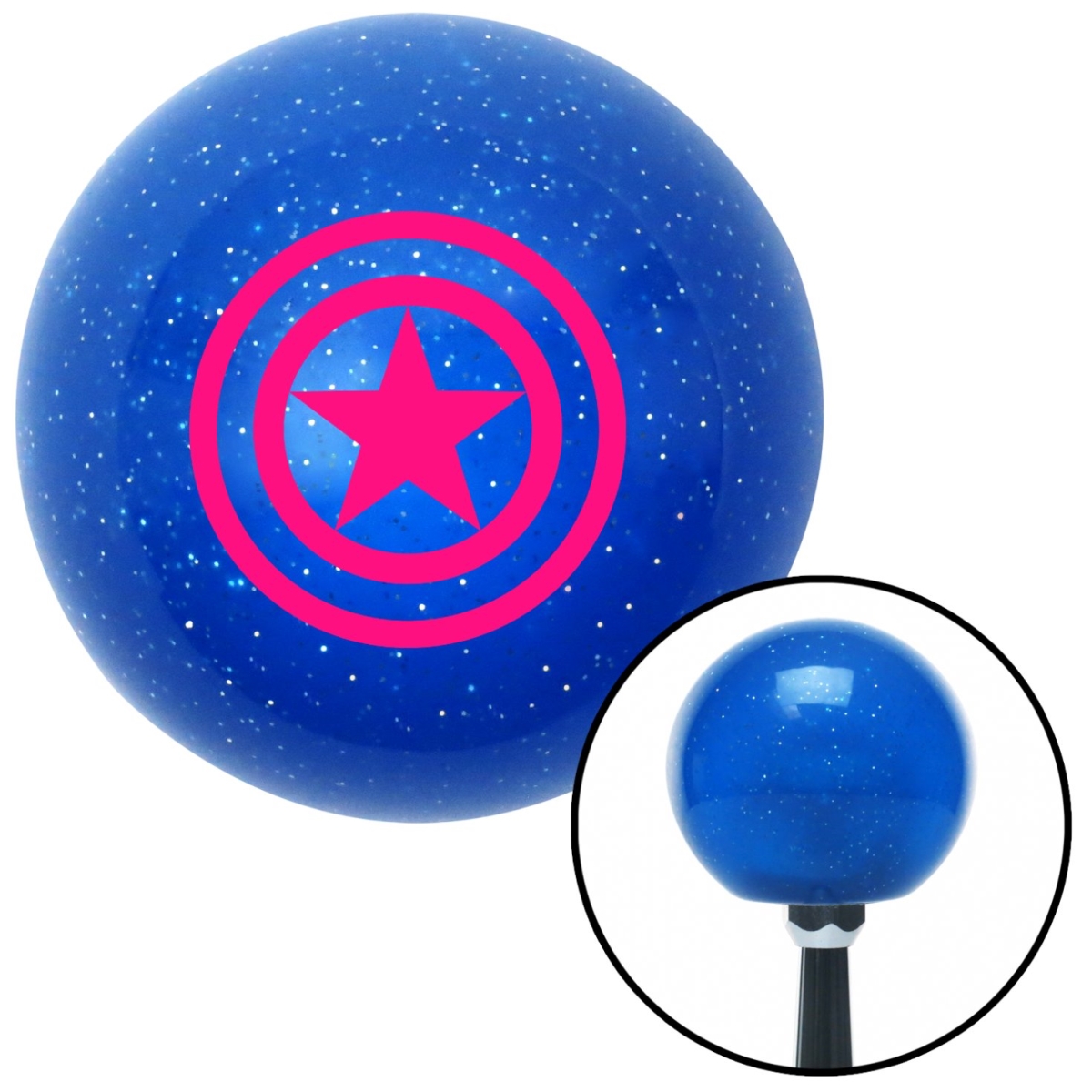 American Shifter 26655 Pink Star Inside Circles Blue Metal Flake Shift Knob with M16 x 1.5 Insert Shifter