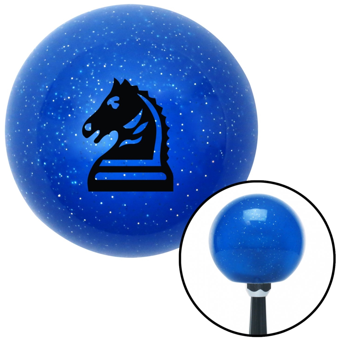 American Shifter 26841 Black Knight Horse Blue Metal Flake Shift Knob with M16 x 1.5 Insert Shifter Auto