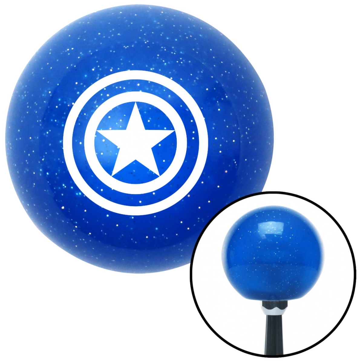 American Shifter 26657 White Star Inside Circles Blue Metal Flake Shift Knob with M16 x 1.5 Insert Shifter