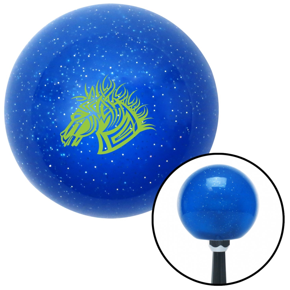 American Shifter 26827 Green Horse Blue Metal Flake Shift Knob with M16 x 1.5 Insert Shifter Auto Manual