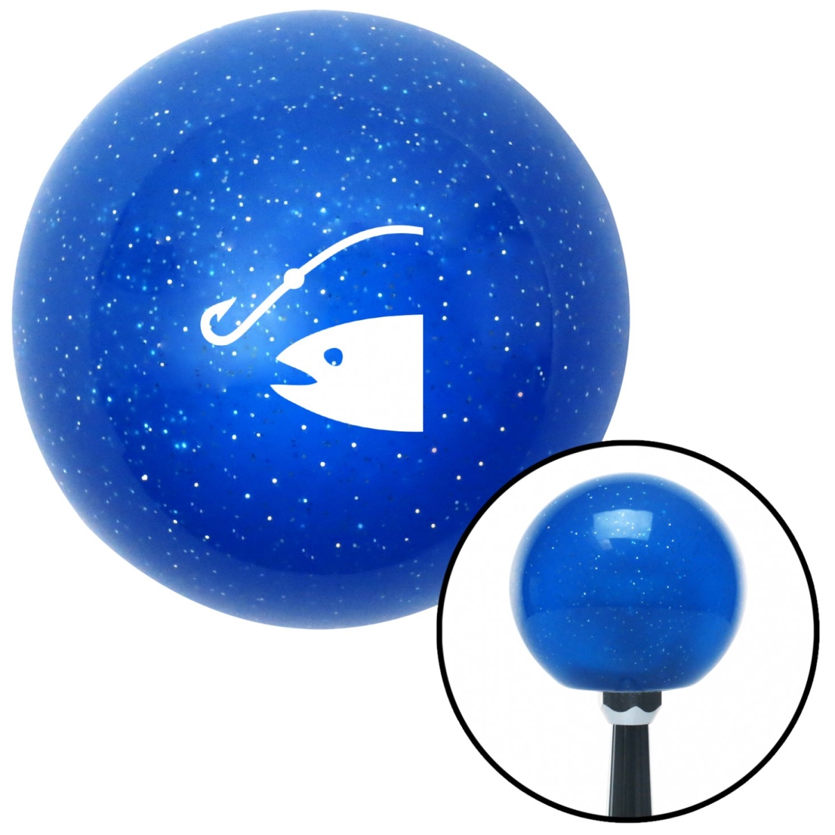American Shifter 25822 White Fish & Hook Blue Metal Flake Shift Knob with M16 x 1.5 Insert Shifter Auto