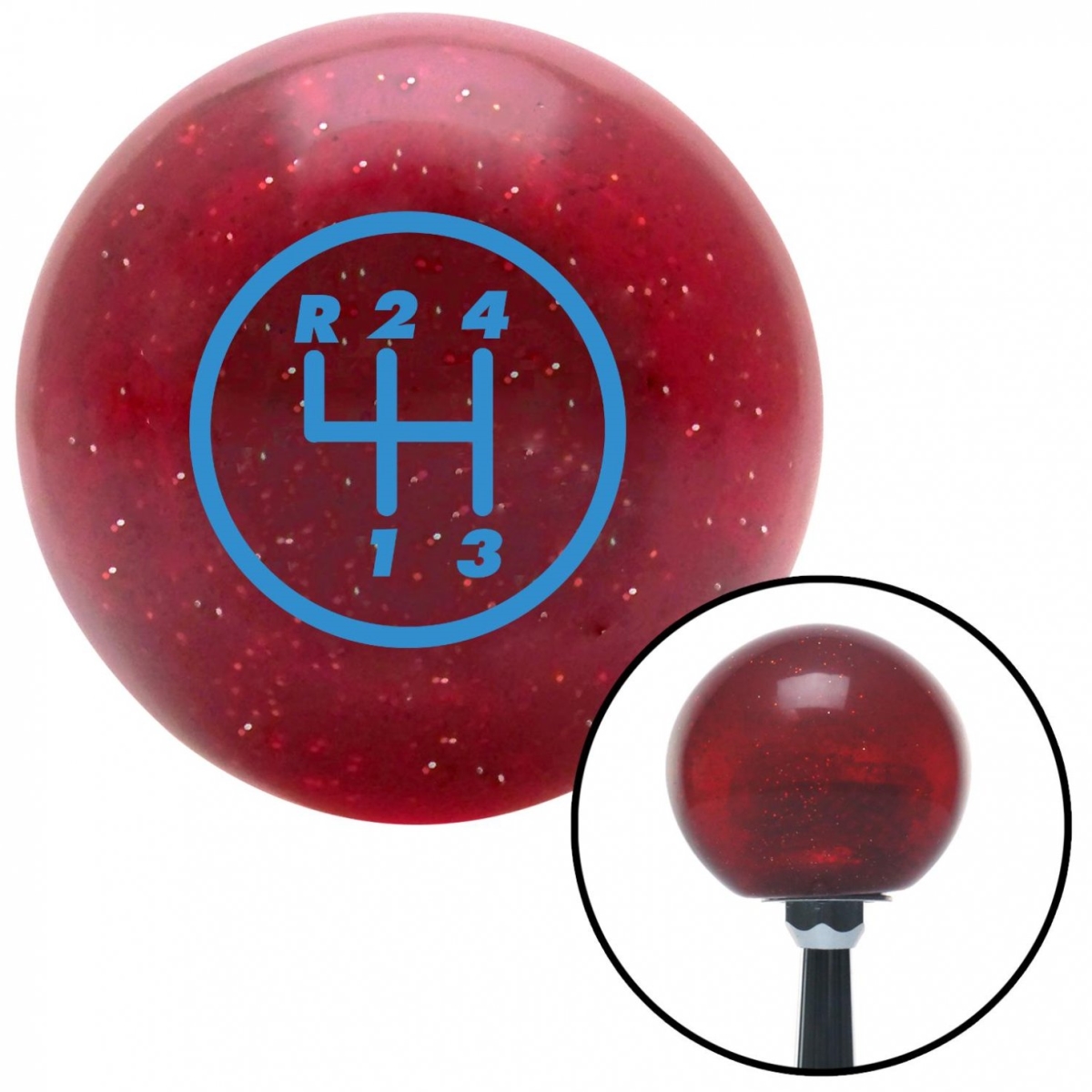 American Shifter 46536 Blue 4 Speed Shift Pattern - 4RUL Red Metal Flake Shift Knob with M16 x 1.5 Insert