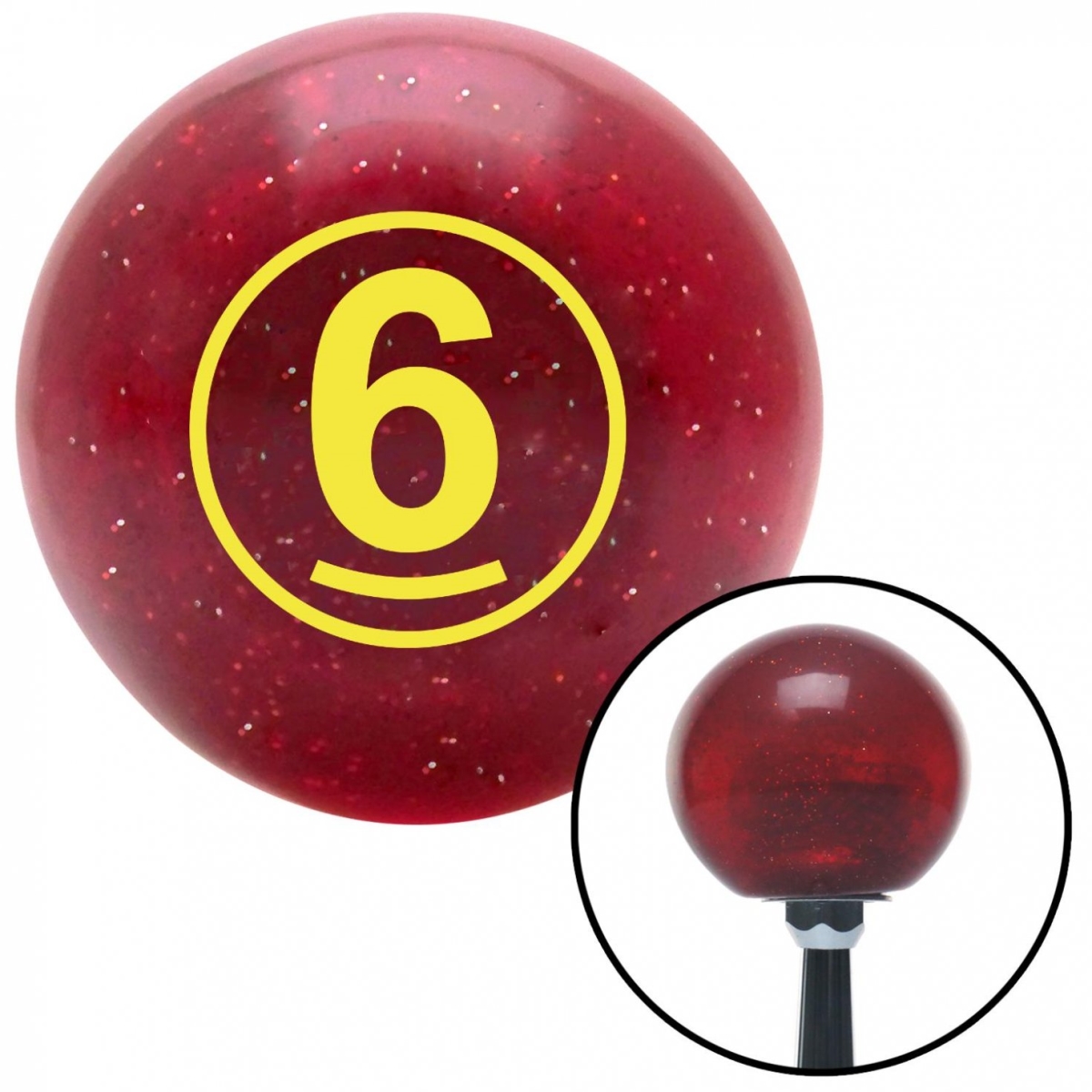 American Shifter 47505 Yellow Ball No.6 Red Metal Flake Shift Knob with M16 x 1.5 Insert Shifter Auto Manual