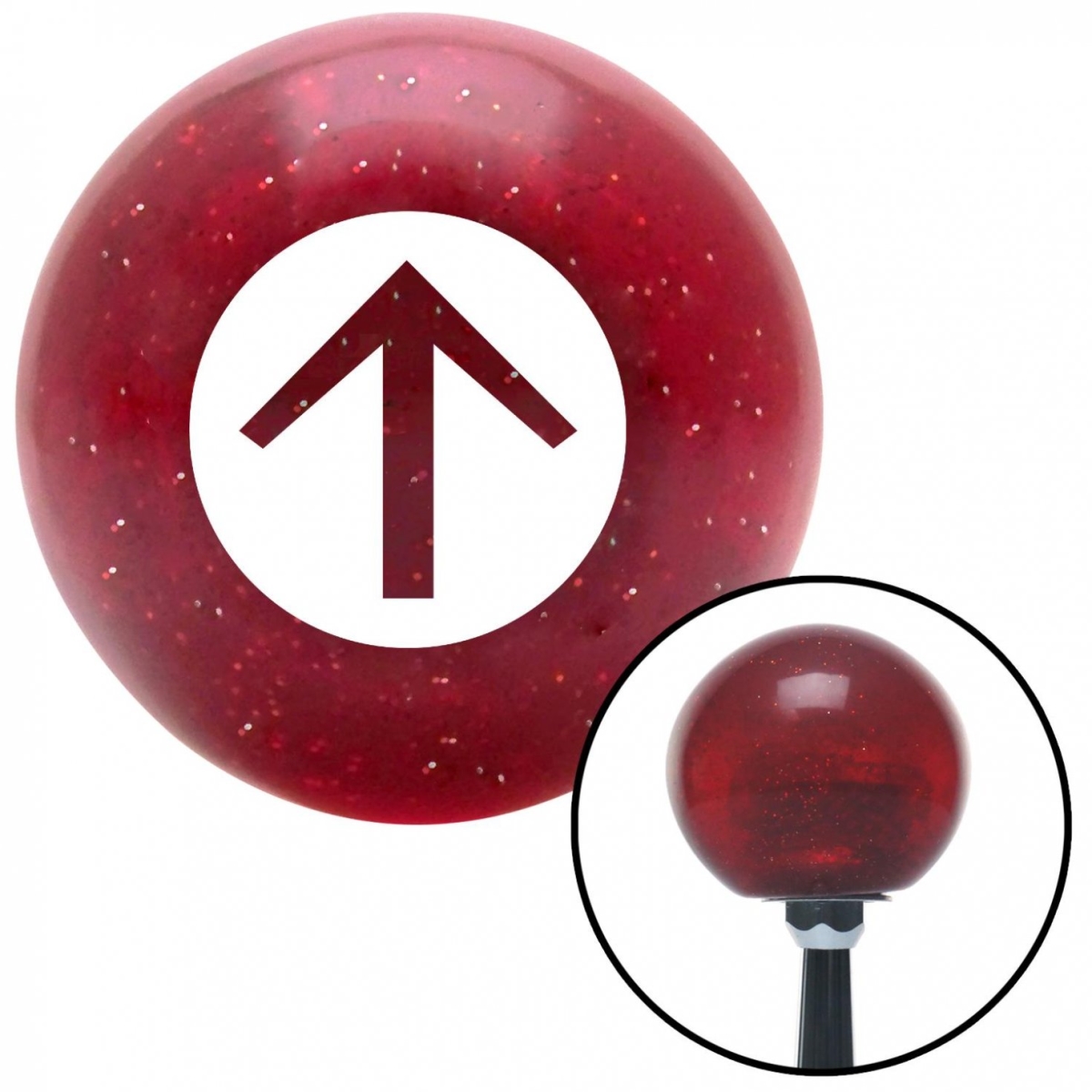 American Shifter 48128 White Circle Directional Arrow Up Red Metal Flake Shift Knob with M16 x 1.5 Insert