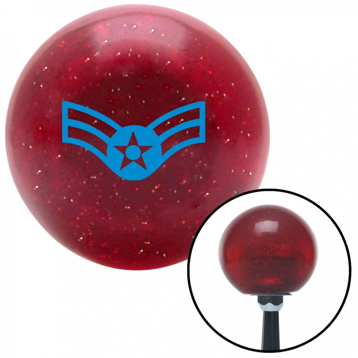 American Shifter 53600 Blue Airman First Class Red Metal Flake Shift Knob with M16 x 1.5 Insert Shifter