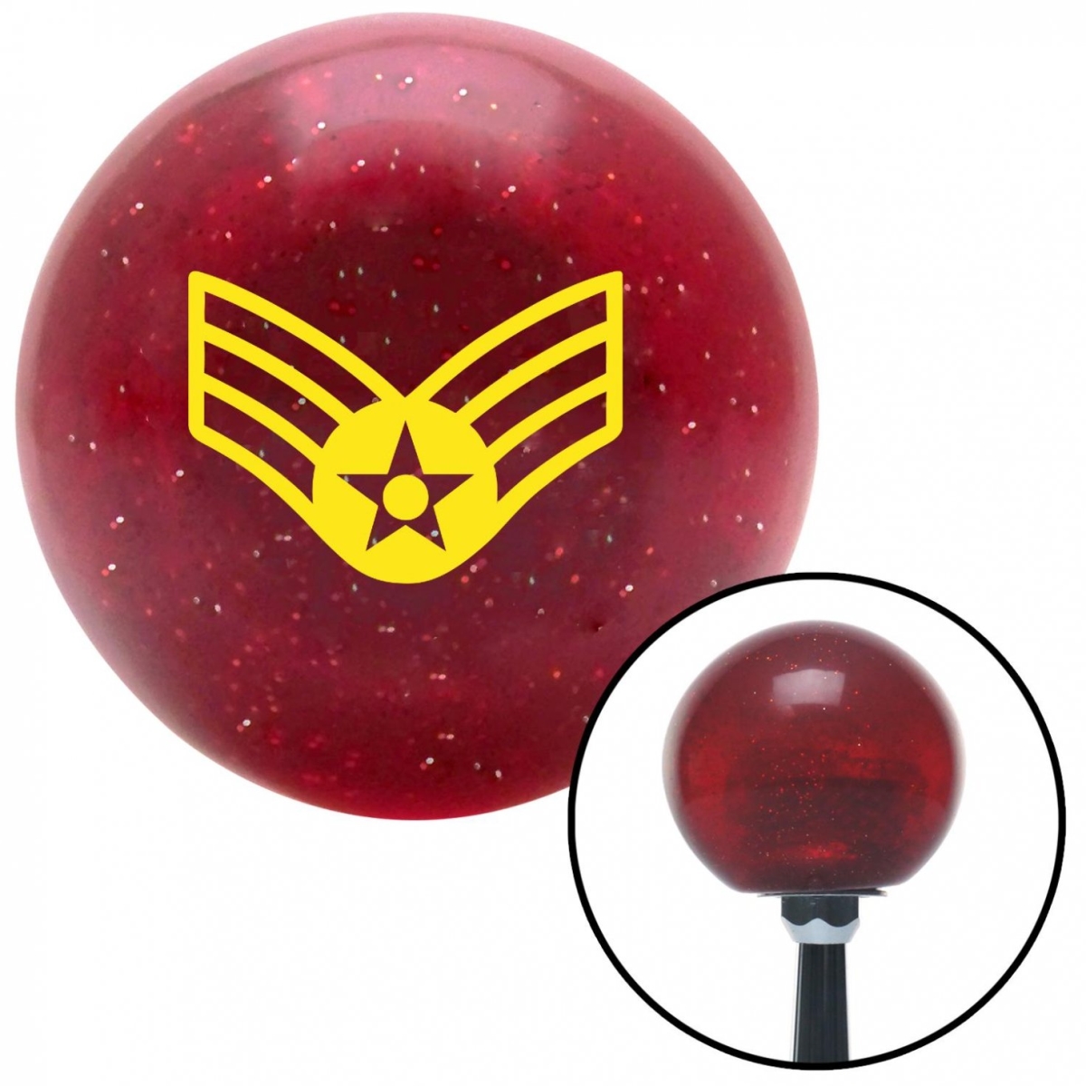 American Shifter 53614 Yellow Senior Airman Red Metal Flake Shift Knob with M16 x 1.5 Insert Shifter Auto