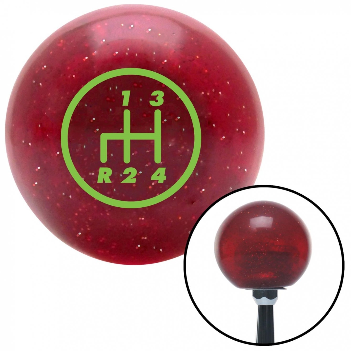 American Shifter 46506 Green 4 Speed Shift Pattern - 4RDL Red Metal Flake Shift Knob with M16 x 1.5 Insert