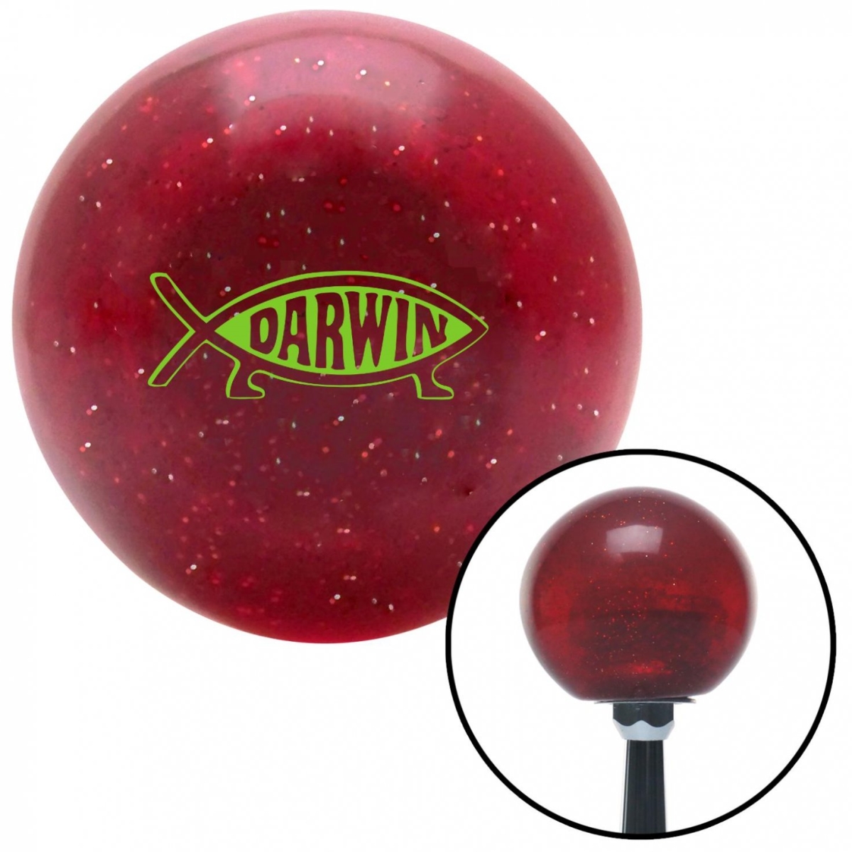 American Shifter 54792 Green Darwin Fish Red Metal Flake Shift Knob with M16 x 1.5 Insert Shifter Auto