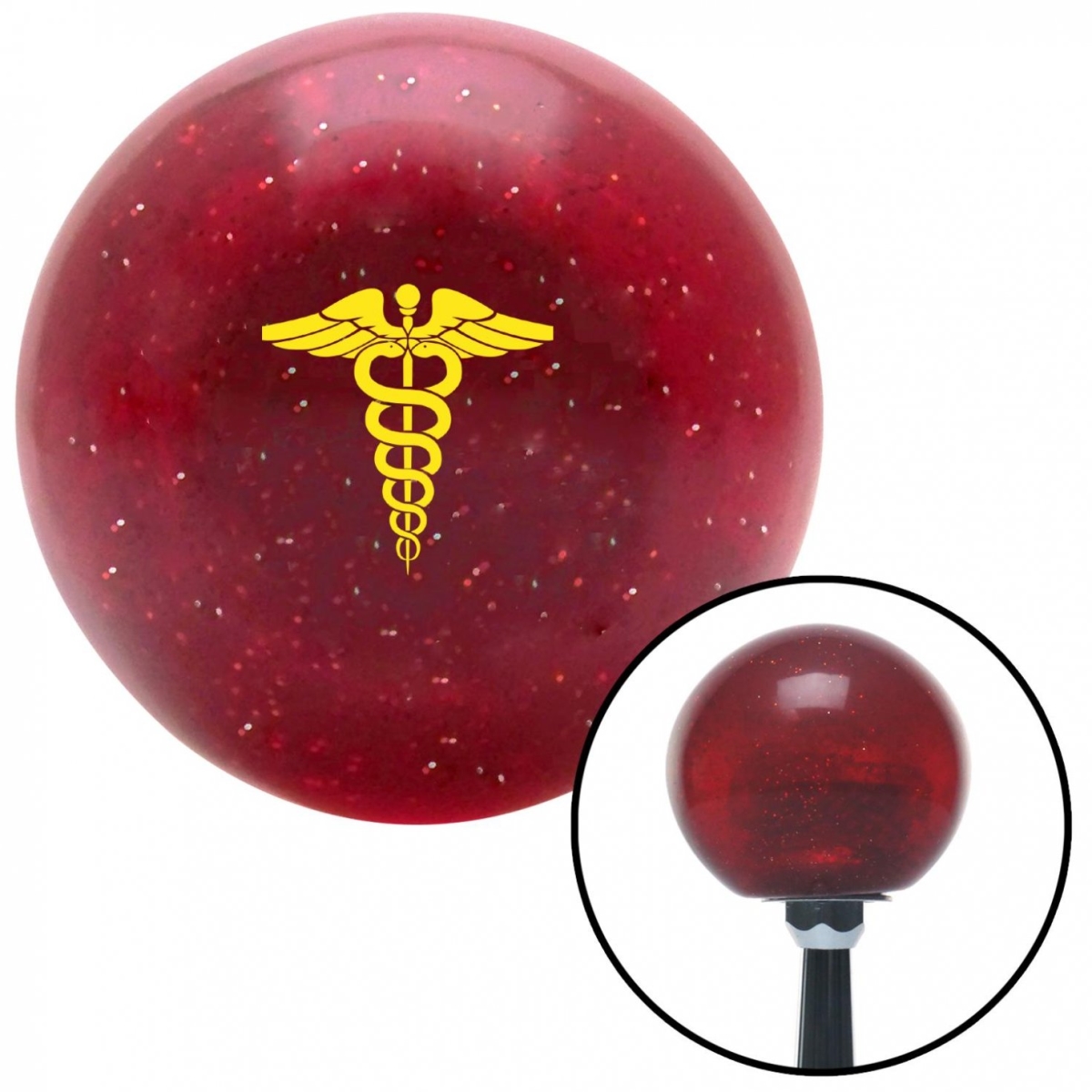 American Shifter 54821 Yellow Caduceus Symbol Red Metal Flake Shift Knob with M16 x 1.5 Insert Shifter