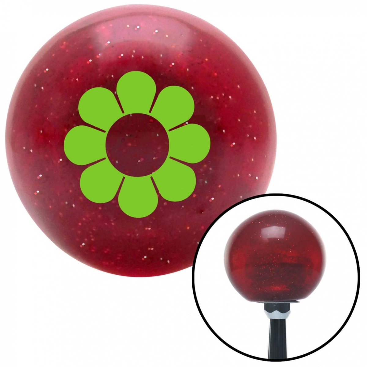 American Shifter 53929 Green Flower Power Red Metal Flake Shift Knob with M16 x 1.5 Insert Shifter Auto