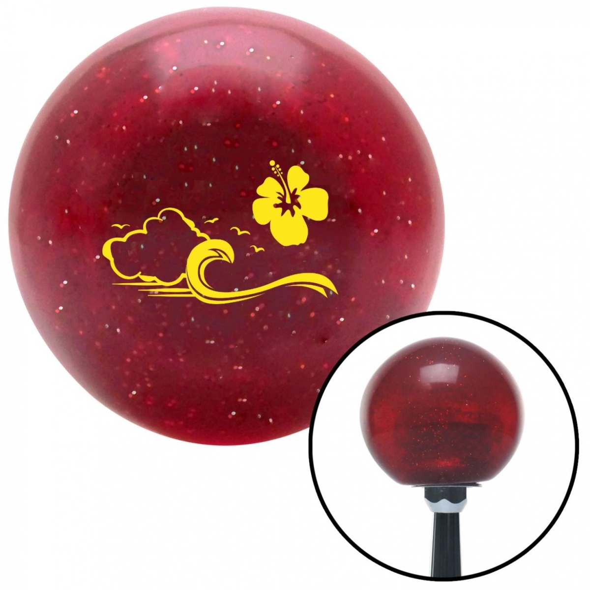 American Shifter 57119 Yellow Ocean Waves with Flower Red Metal Flake Shift Knob with M16 x 1.5 Insert Auto