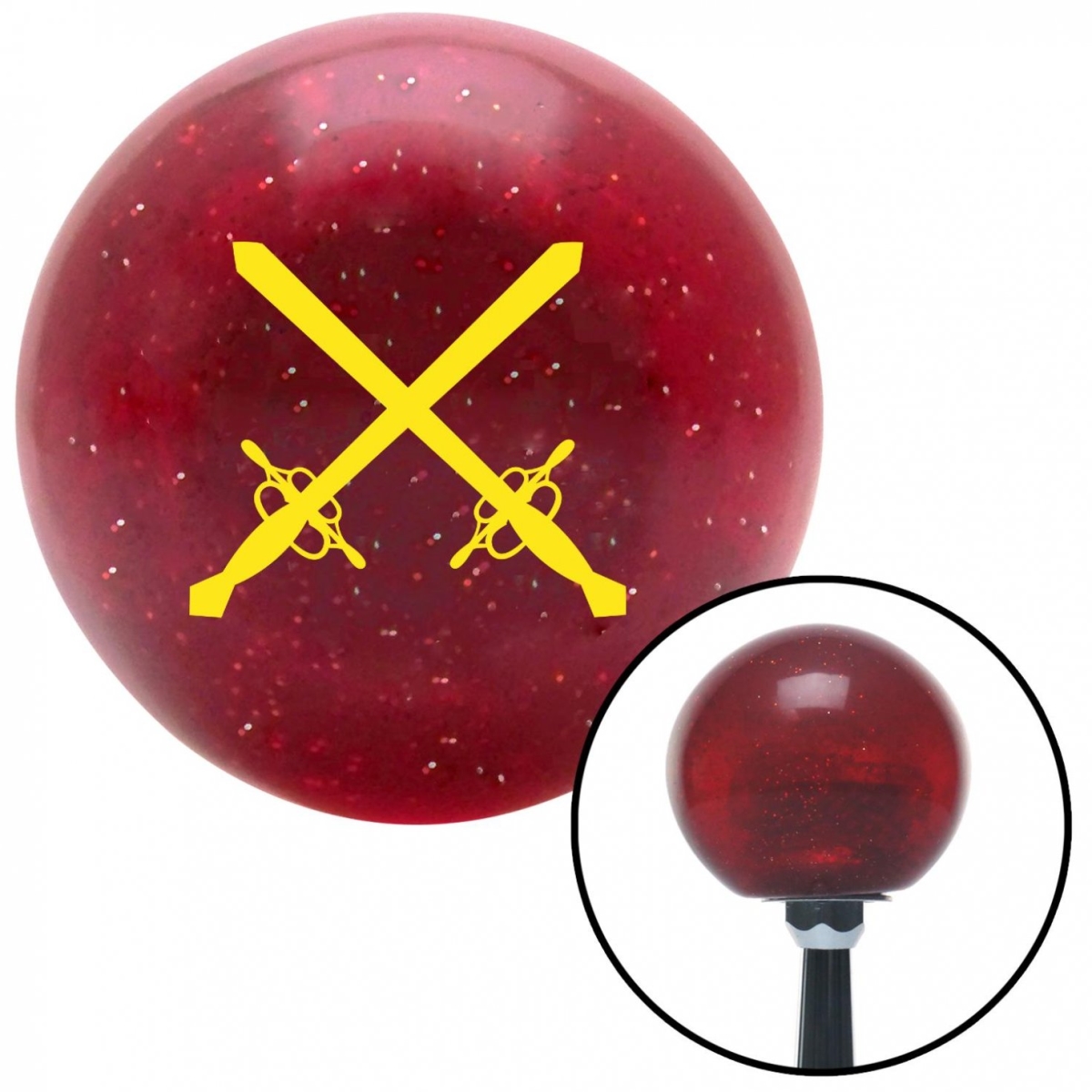 American Shifter 56580 Yellow Swords Red Metal Flake Shift Knob with M16 x 1.5 Insert Shifter Auto Manual