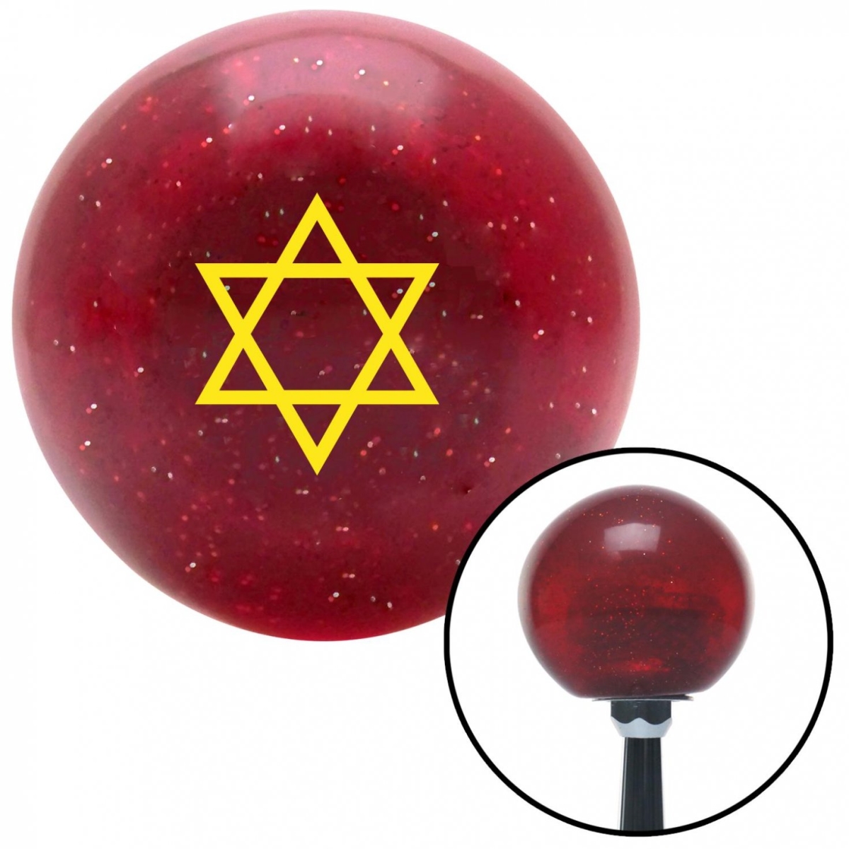 American Shifter 54741 Yellow Star of David Red Metal Flake Shift Knob with M16 x 1.5 Insert Shifter Auto