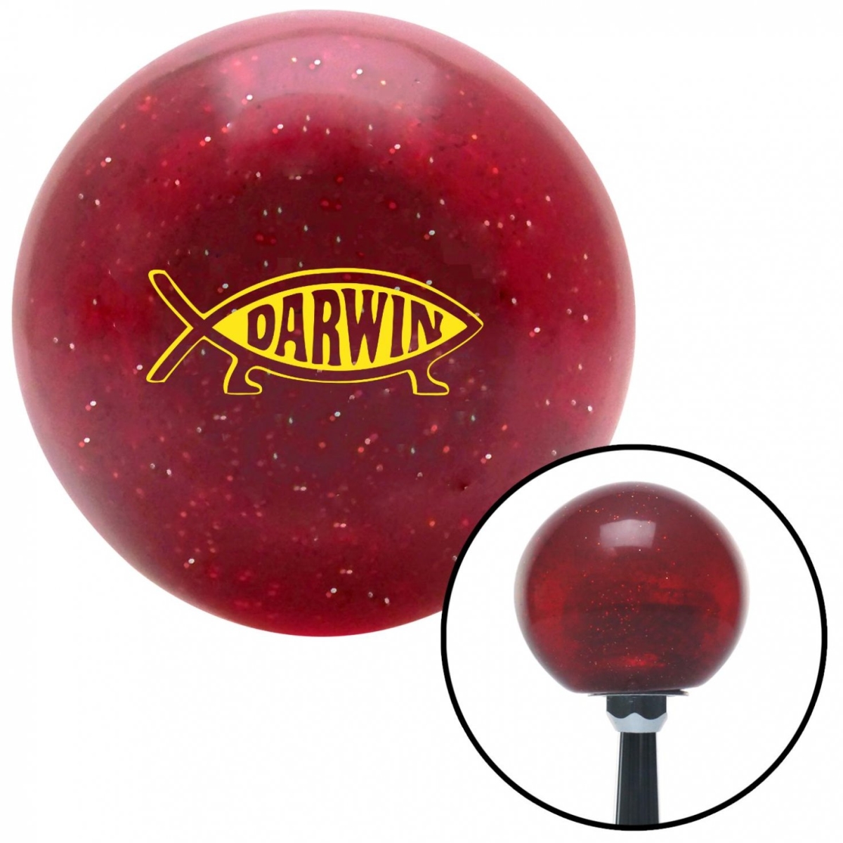 American Shifter 54797 Yellow Darwin Fish Red Metal Flake Shift Knob with M16 x 1.5 Insert Shifter Auto