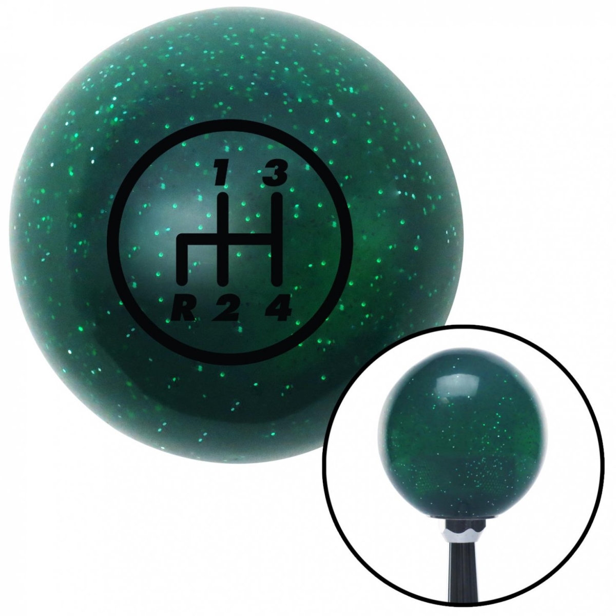 American Shifter 60450 Black 4 Speed Shift Pattern - 4RDL Green Metal Flake Shift Knob - M16 x 1.5 Insert