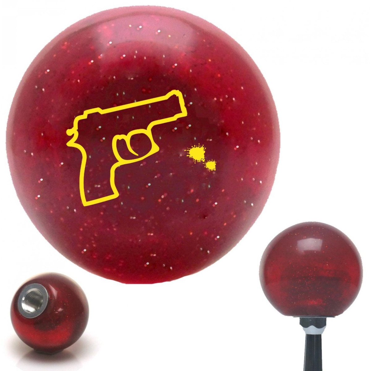American Shifter 58503 Yellow Gun Outline Red Metal Flake Shift Knob with M16 x 1.5 Insert Shifter Auto