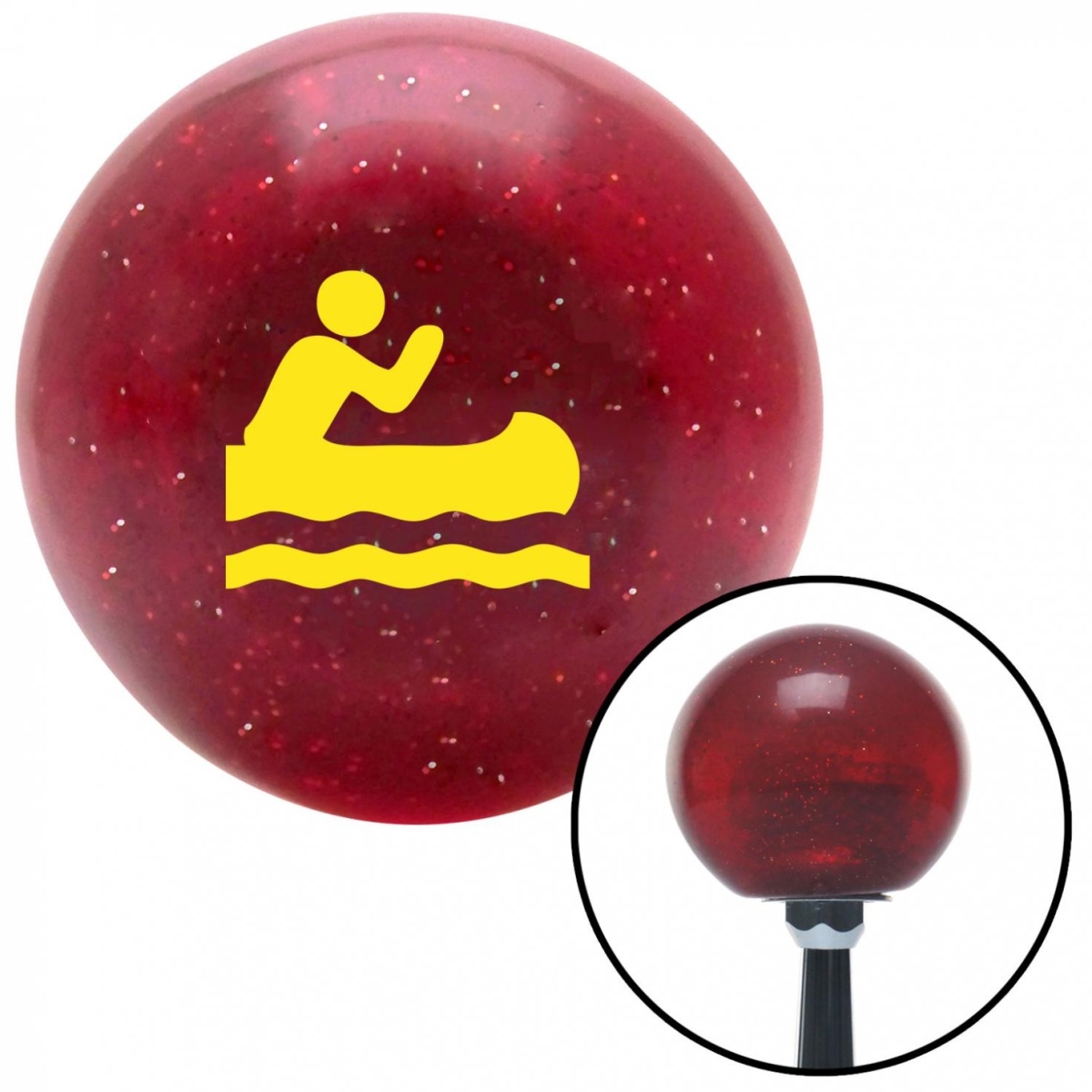 American Shifter 55663 Yellow Man in a Canoe Red Metal Flake Shift Knob with M16 x 1.5 Insert Shifter Auto