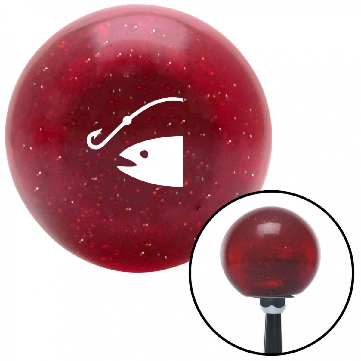 American Shifter 55670 White Fish & a Hook Red Metal Flake Shift Knob with M16 x 1.5 Insert Shifter Auto