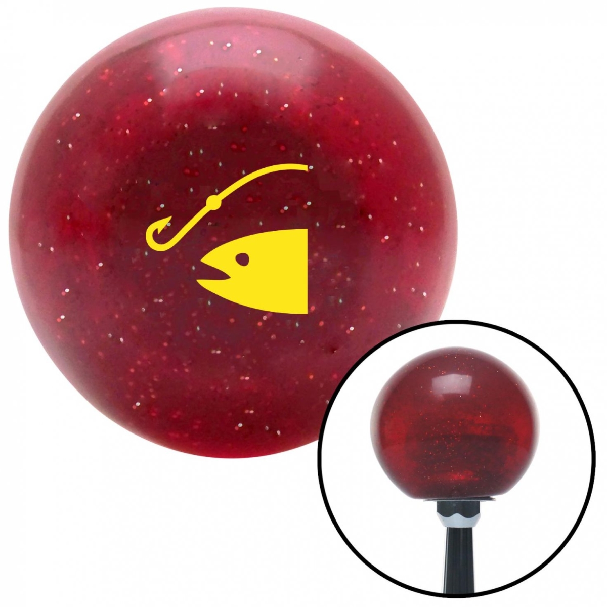 American Shifter 55671 Yellow Fish & a Hook Red Metal Flake Shift Knob with M16 x 1.5 Insert Shifter